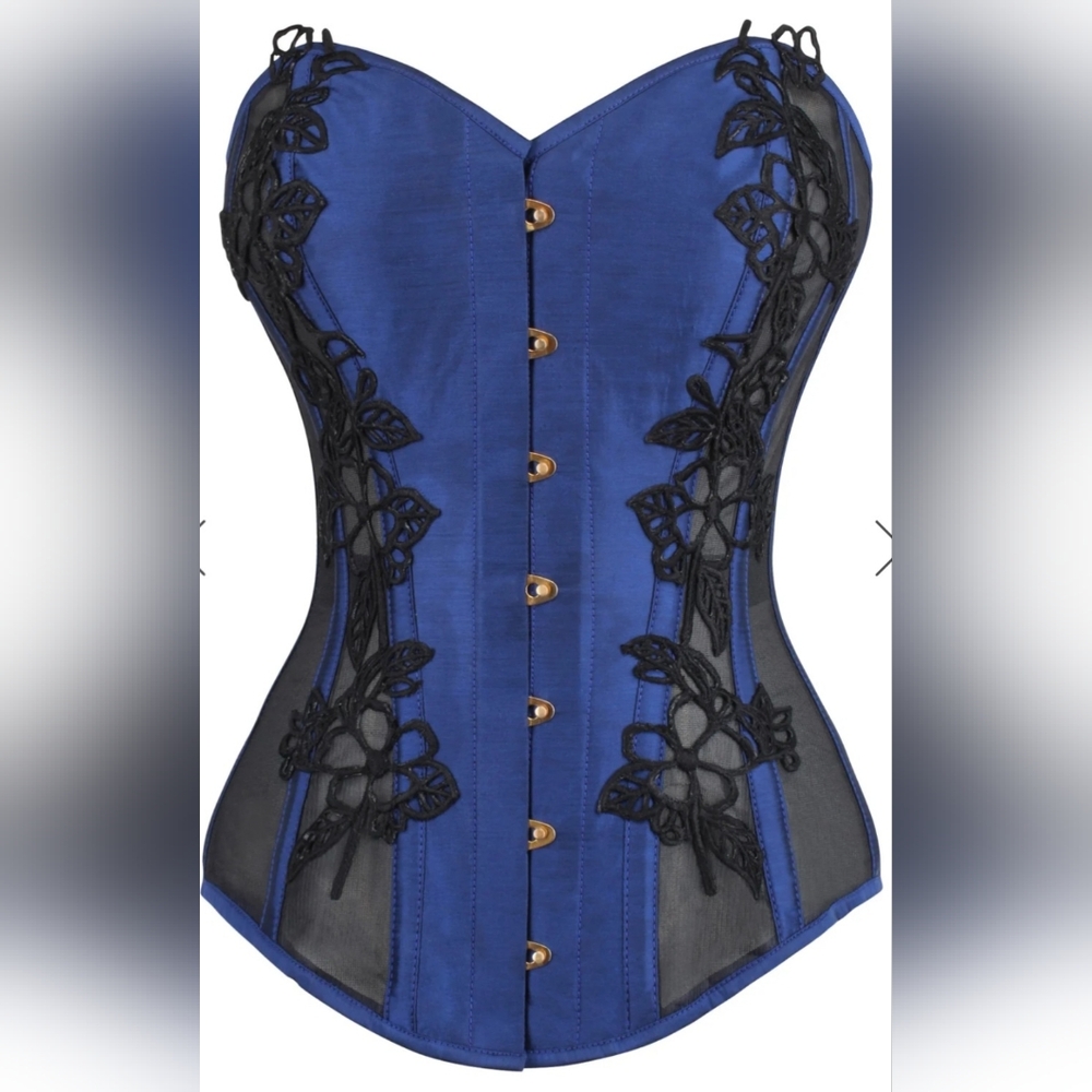 Navy Brocade Overbust Corset